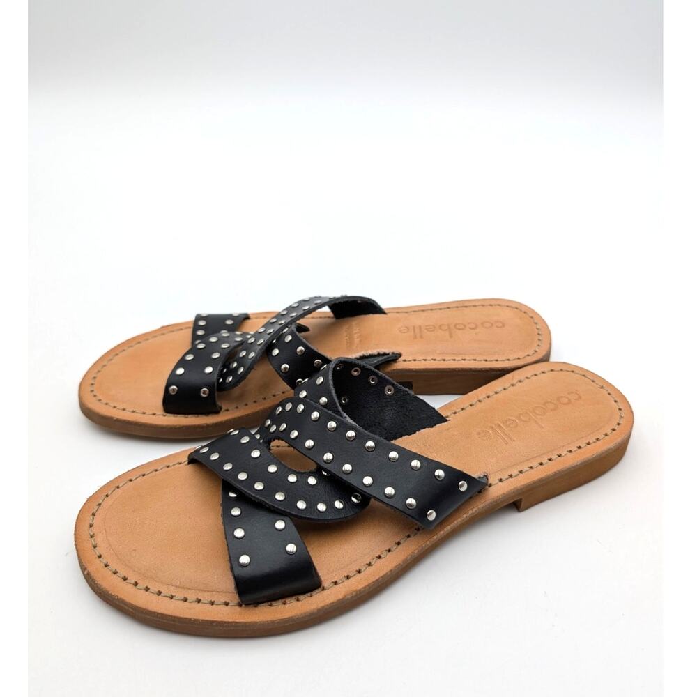 Cocobelle Aloha Studded Slide Sandal Open Toe Women's Black Size US8.5 EU39